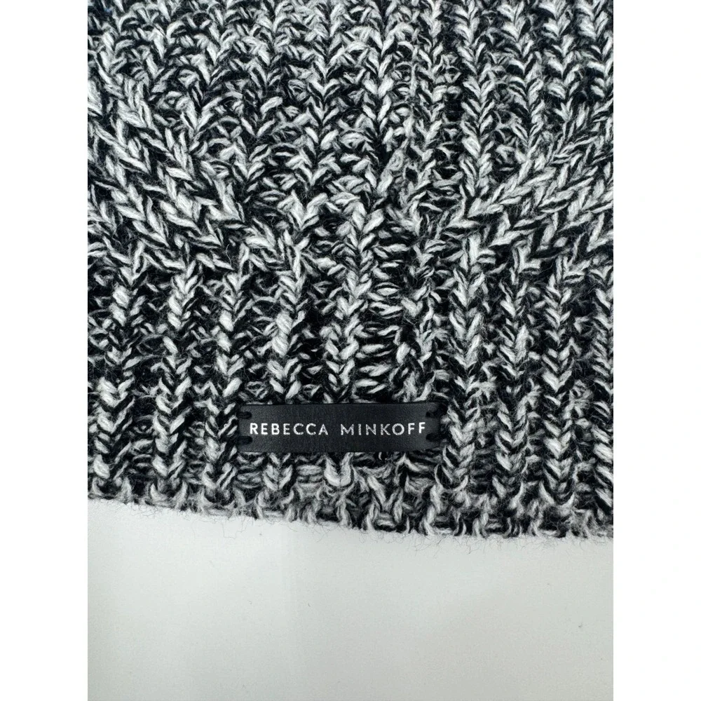 Rebecca Minkoff Black White Marled Knit Pom‎ Pom Beanie Hat